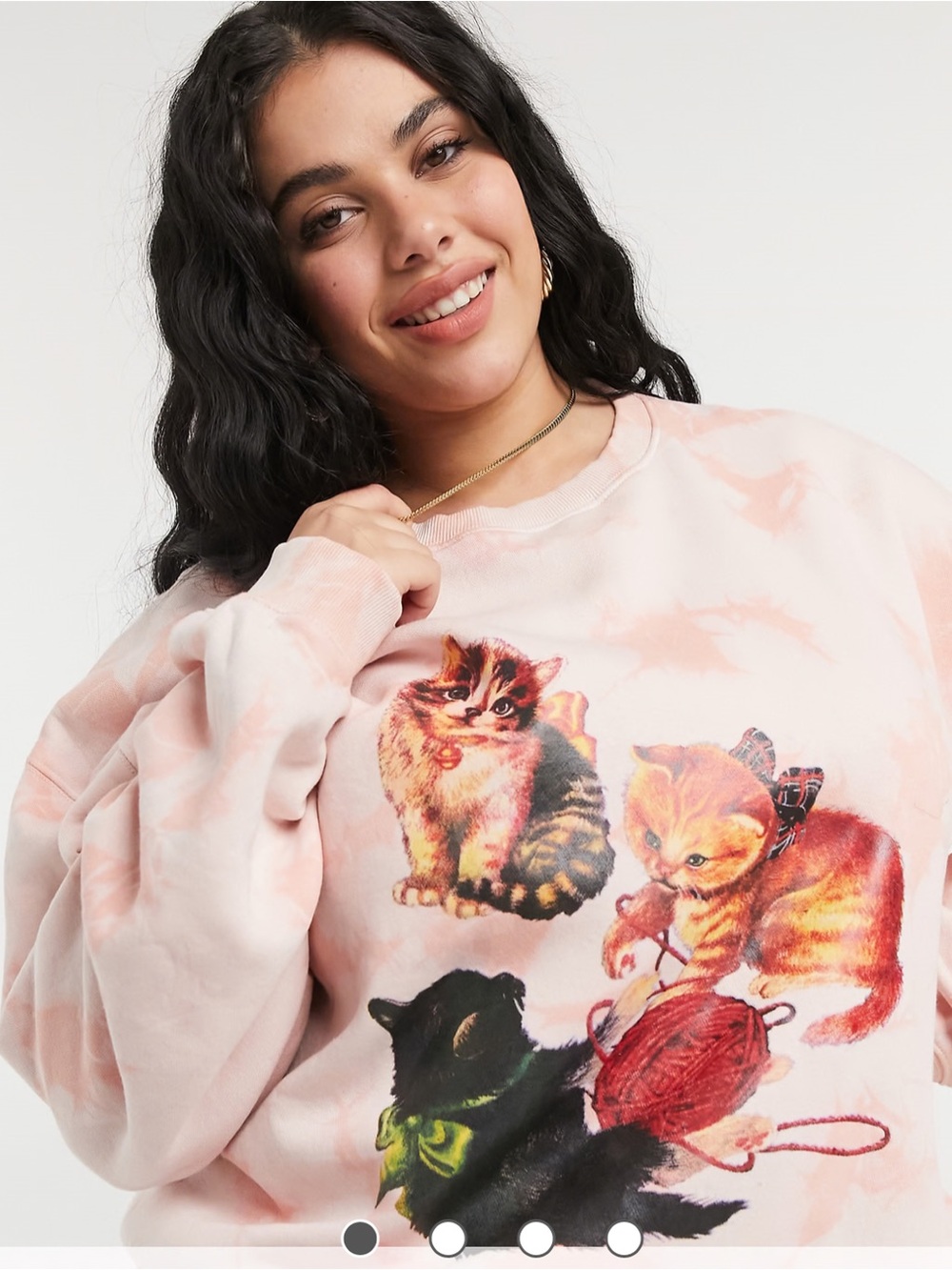 Vintage-Inspired Pink Tie-Dye Sweatshirt with Playful Kittens